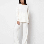 Σετ Μπλούζα-Παντελόνι Ψιλό Πλεκτό Ριπ Με Εξωτερικές Ραφές