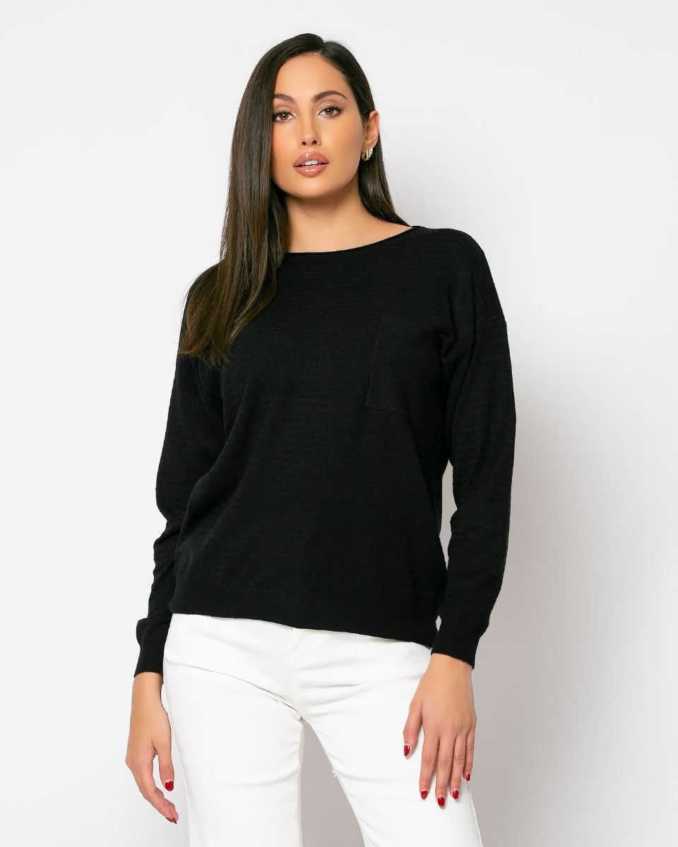 4x5_2301115d3_9834_1_1 Μπλούζα Ψιλό Πλεκτό Απαλή Υφή Ριγέ Με Τσεπάκι - Image 1