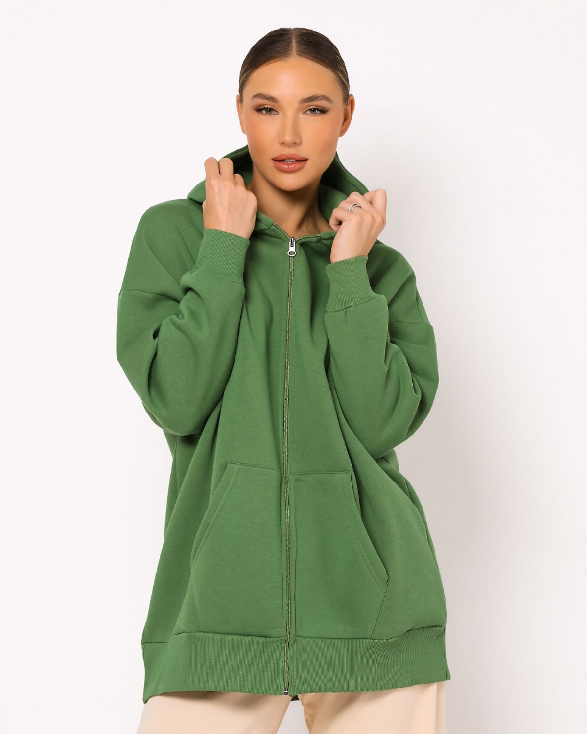 oversized-ζακετα-φουτερ-πρασινο-2 Ζακέτα Φούτερ Με Χνούδι Οversized - Image 7