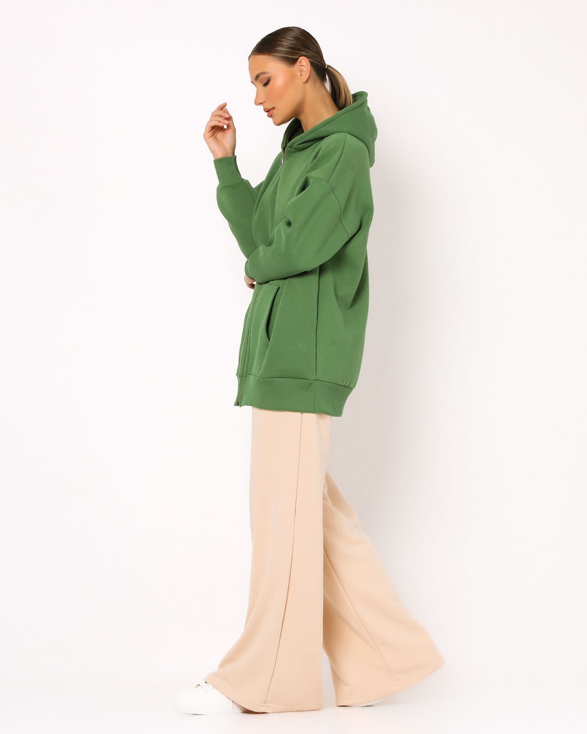 oversized-ζακετα-φουτερ-πρασινο-3 Ζακέτα Φούτερ Με Χνούδι Οversized - Image 9