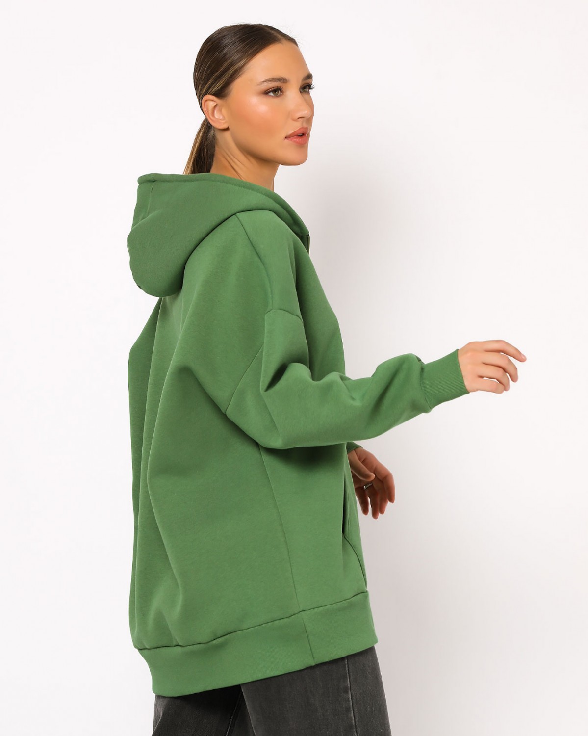 oversized-ζακετα-φουτερ-πρασινο Ζακέτα Φούτερ Με Χνούδι Οversized - Image 8