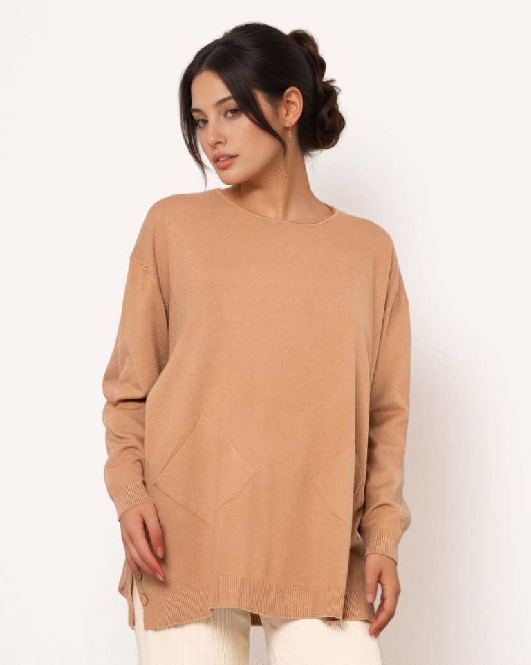 Μπλούζα Μακρυμάνικη Ψιλό Πλεκτό Απαλή Υφή Oversized Με Άνοιγμα Στο Πλάι Και Κουμπιά - Image 2