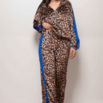 Λεοπάρ Σατέν Σετ,Παντελόνι Και Ζακέτα Με Φερμουάρ