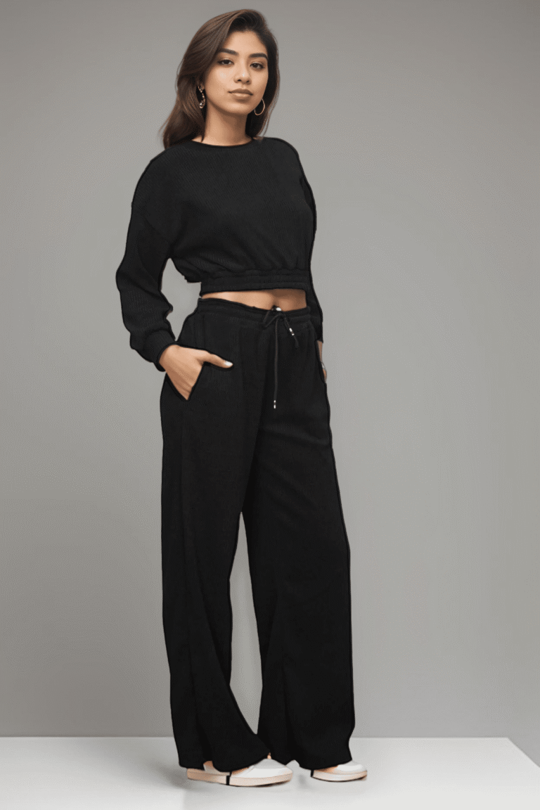 Σετ Crop Μπλούζα Με Wide Leg Παντελόνι - Image 1