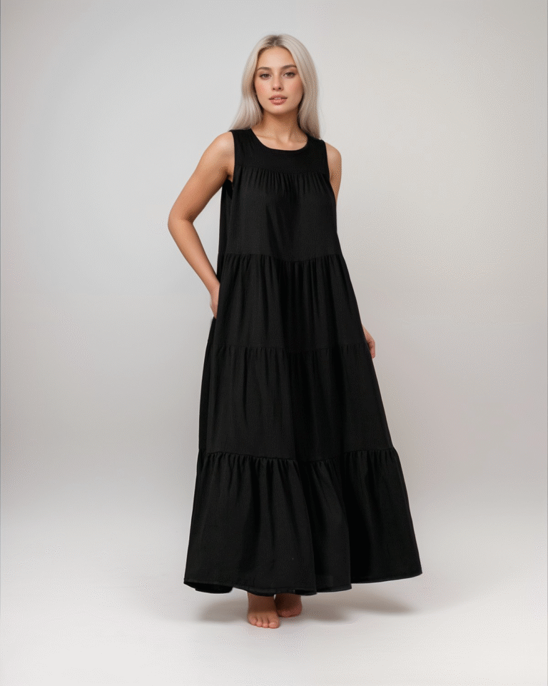 Φόρεμα Maxi Αμάνικο Oversized Με Βολάν Και Ζώνη - Image 2