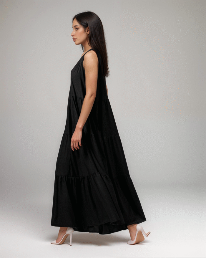 Φόρεμα Maxi Αμάνικο Oversized Με Βολάν Και Ζώνη - Image 3