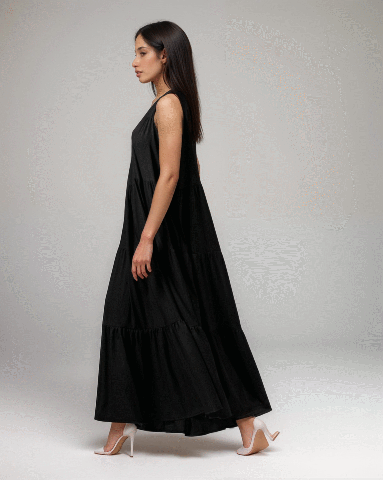 Φόρεμα Maxi Αμάνικο Oversized Με Βολάν Και Ζώνη - Image 3