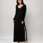 Φόρεμα Maxi Μακρυμάνικο Σε Ριπ Με Άνοιγμα Στο Πλάι