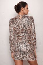 Φόρεμα Mini Παγιέτα Animal Print με Βάτες - Image 3