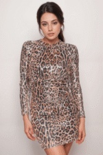 Φόρεμα Mini Παγιέτα Animal Print με Βάτες - Image 4