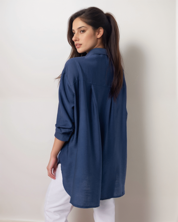 Πουκάμισο Μακρυμάνικο Oversized Με Πιέτες Στην Πλάτη - Image 2