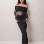 Μaxi Φόρεμα Με Διαφάνεια Και Σούρα