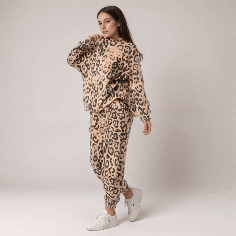 Oversized Λεοπάρ Σετ, Φούτερ Και Ασύμμετρο Παντελόνι Jogger - Image 2