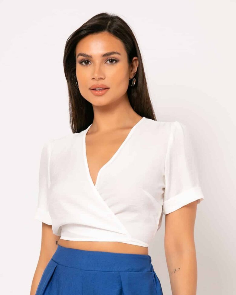 Μπλούζα Crop Top Κρουαζέ Με Δέσιμο - Image 1