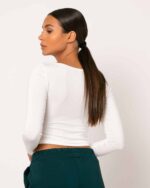 Μπλούζα Crop Top Μακρυμάνικη Με Ανοιχτή Λαιμόκοψη - Image 3