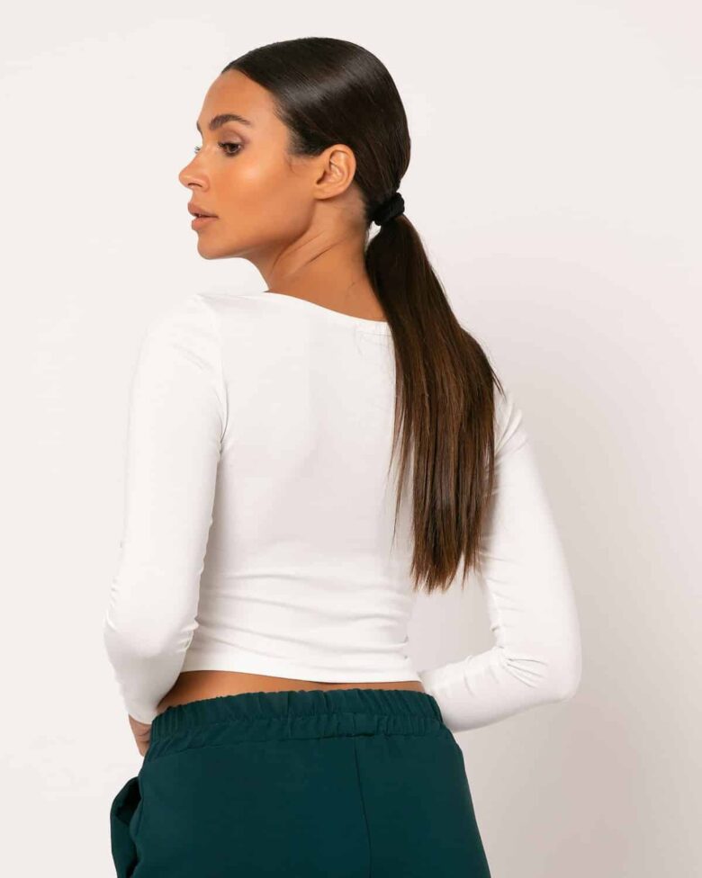 Μπλούζα Crop Top Μακρυμάνικη Με Ανοιχτή Λαιμόκοψη - Image 3