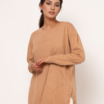 Μπλούζα Μακρυμάνικη Ψιλό Πλεκτό Απαλή Υφή Oversized Με Άνοιγμα Στο Πλάι Και Κουμπιά