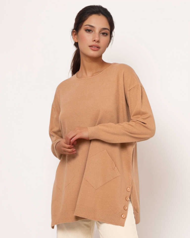 Μπλούζα Μακρυμάνικη Ψιλό Πλεκτό Απαλή Υφή Oversized Με Άνοιγμα Στο Πλάι Και Κουμπιά - Image 1