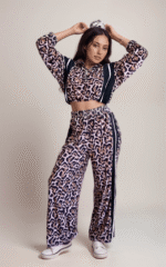 Oversized Σετ Φόρμα Βελουτέ Animal Print Leopar - Image 3