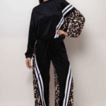 Oversized Σετ Φόρμα Βελουτέ Με Ρίγες Μπλούζα Και Παντελόνι Animal Print