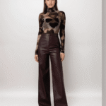 Παντελόνι Ψηλόμεσο Δερματίνη Σε Φαρδιά Γραμμή