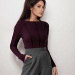 Μπλούζα Crop Top Μακρυμάνικη Σε Ριπ Με Εξωτερικές Ραφές