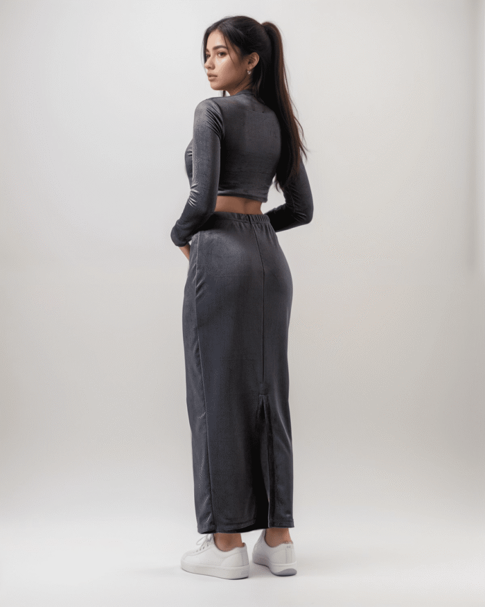 Σετ Βελουτέ Crop Top Χαμόγελο - Φούστα Midi Pencil - Image 2