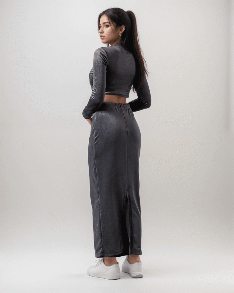 Σετ Βελουτέ Crop Top Χαμόγελο - Φούστα Midi Pencil - Image 2