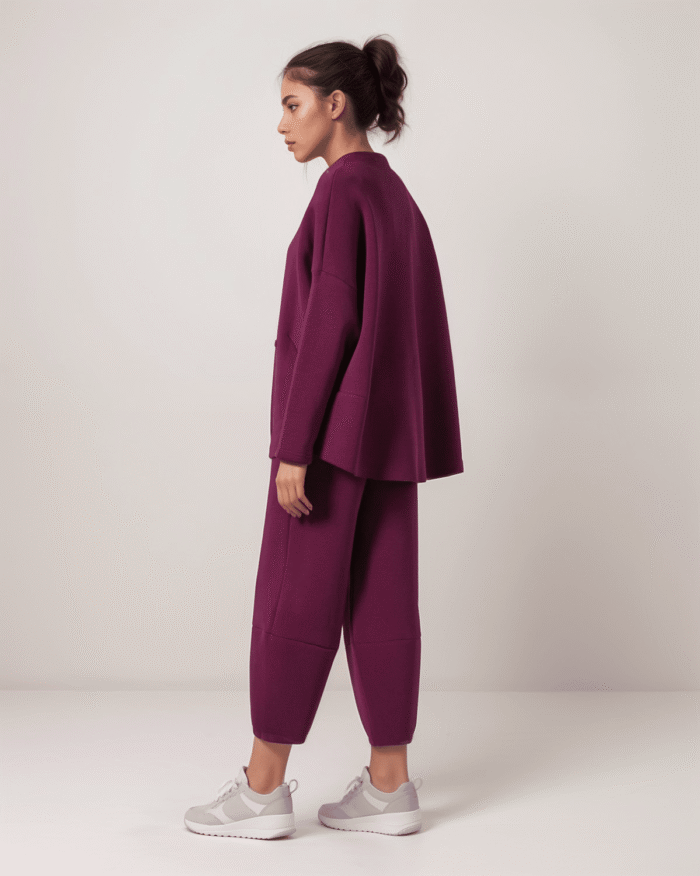 Σετ Φούτερ Χνούδι Μακρυμάνικη Μπλούζα Oversized Με Κλειστή Λαιμόκοψη - Παντελόνι Carrot Fit - Image 3