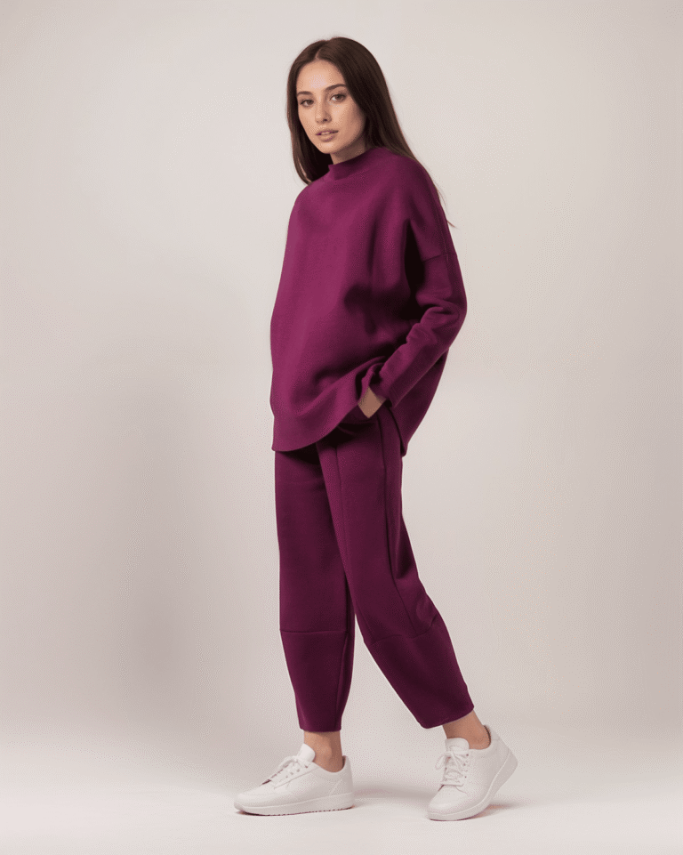 Σετ Φούτερ Χνούδι Μακρυμάνικη Μπλούζα Oversized Με Κλειστή Λαιμόκοψη - Παντελόνι Carrot Fit - Image 2
