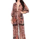 Σετ Πουκάμισο Μακρύ Ημιδιαφανές Με Ζώνη Και Παντελόνι Με Λάστιχο