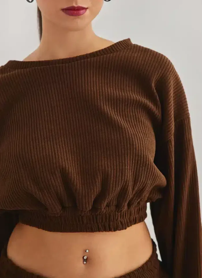 Σετ Crop Μπλούζα Με Wide Leg Παντελόνι - Image 3