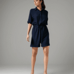 Σορτς Ολόσωμο Κοντομάνικο Με Γιακά, Κουμπιά Και Κορδόνι Στην Μέση