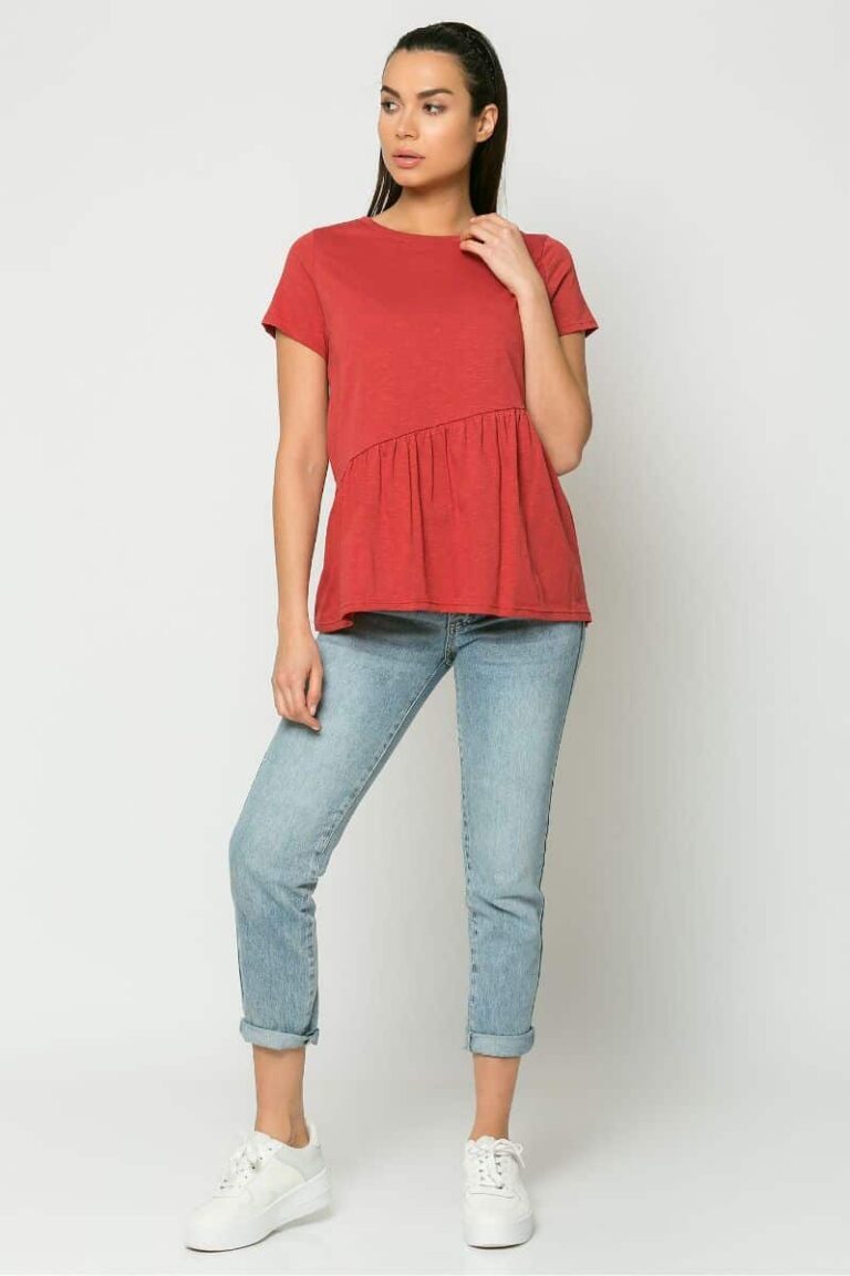 T-Shirt Ασύμμετρο Με Βολάν - Image 2