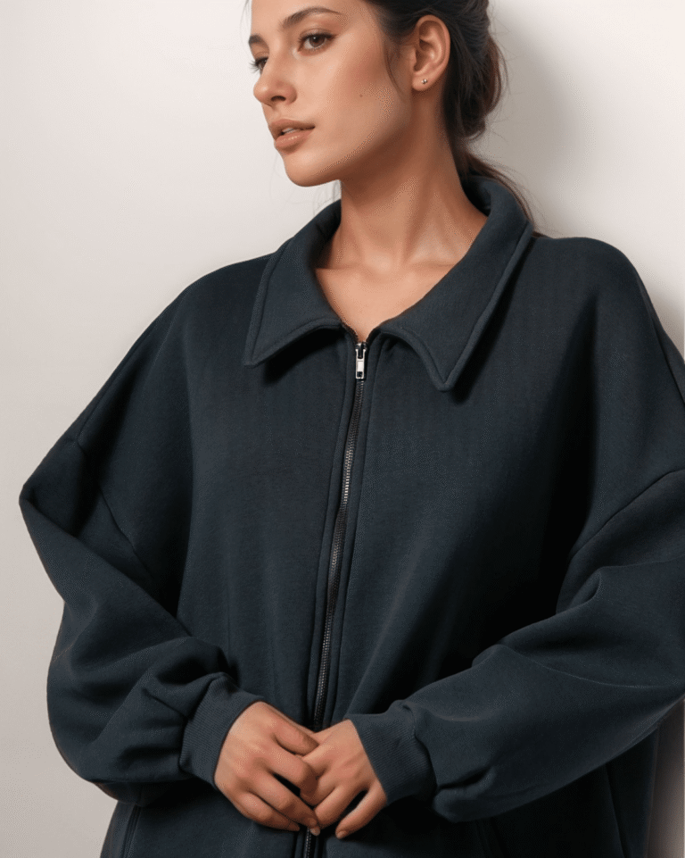 Ζακέτα Φούτερ Χνούδι Oversized Με Γιακά - Image 2