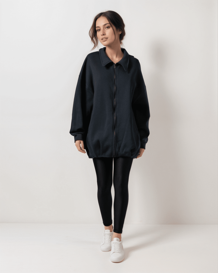 Ζακέτα Φούτερ Χνούδι Oversized Με Γιακά - Image 3