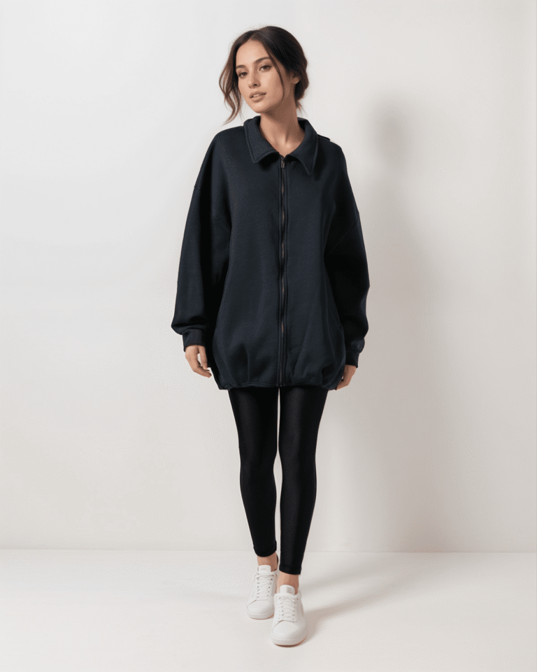 Ζακέτα Φούτερ Χνούδι Oversized Με Γιακά - Image 3
