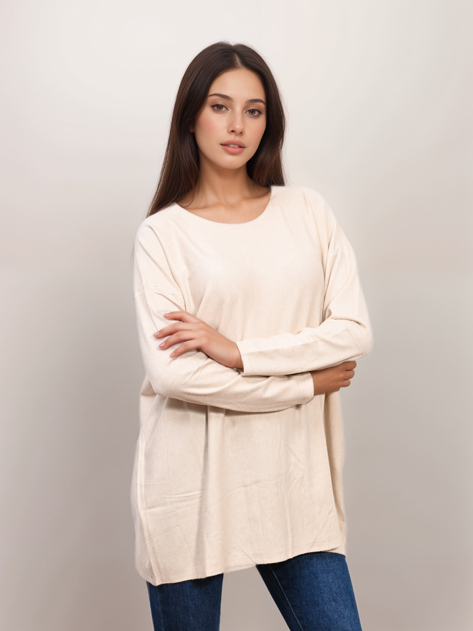 8203-20_X-Design Oversized Basic Πλεκτή Μπλούζα - Image 4