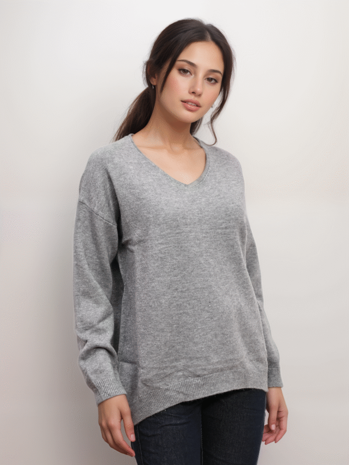 Πλεκτή Μπλούζα Oversized V Με Lurex - Image 3