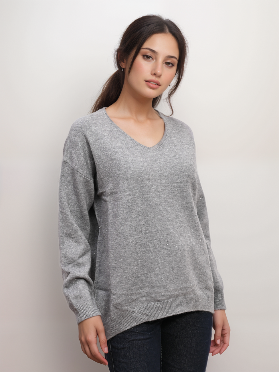 8216-12_X-Design Πλεκτή Μπλούζα Oversized V Με Lurex - Image 3