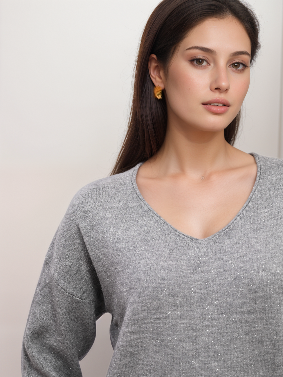 8216-13_X-Design Πλεκτή Μπλούζα Oversized V Με Lurex - Image 4