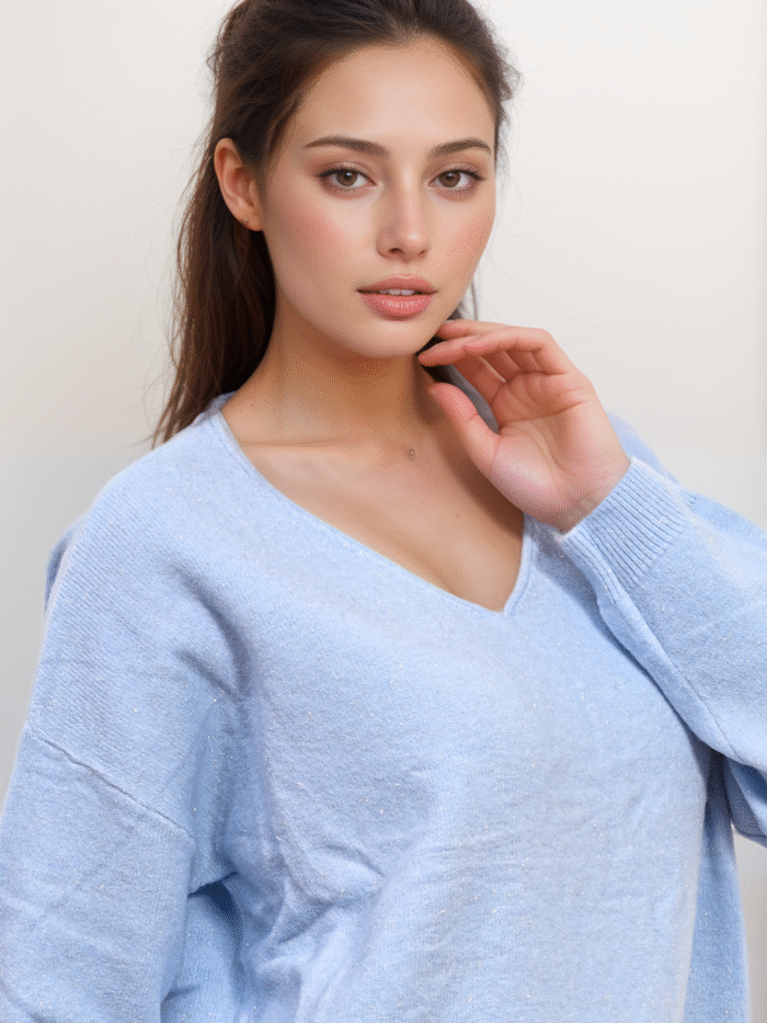 Πλεκτή Μπλούζα Oversized V Με Lurex - Image 9