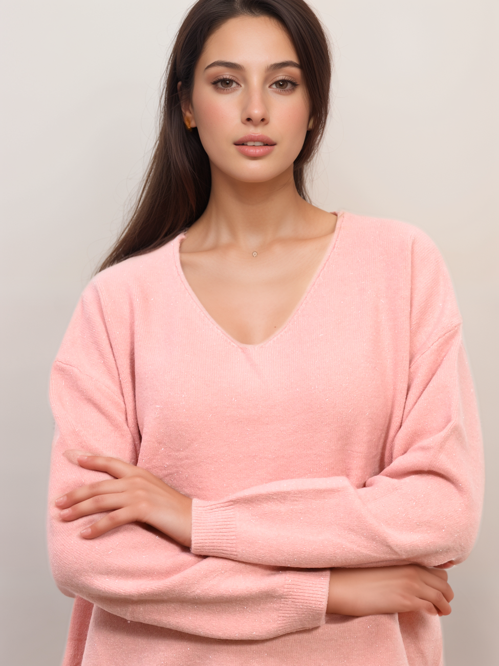 8216-2-4_X-Design Πλεκτή Μπλούζα Oversized V Με Lurex - Image 13