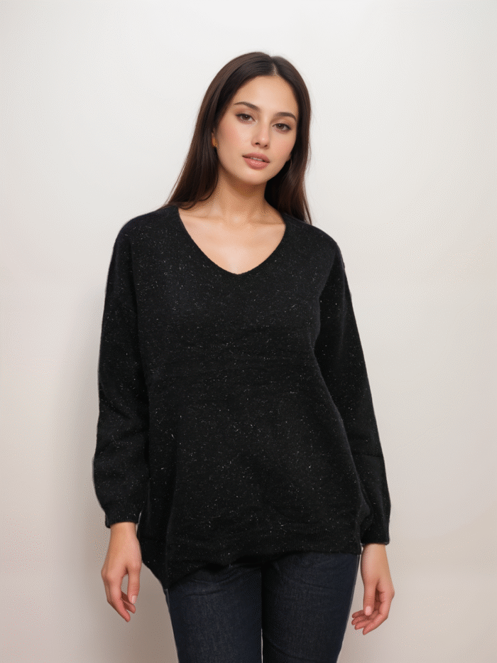 Πλεκτή Μπλούζα Oversized V Με Lurex - Image 6