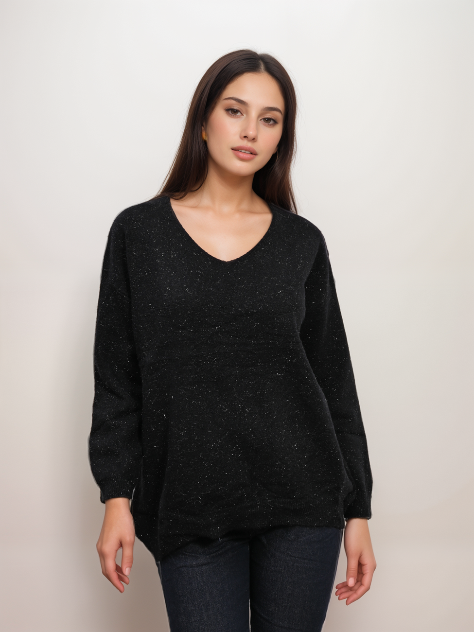 8216-20_X-Design Πλεκτή Μπλούζα Oversized V Με Lurex - Image 6