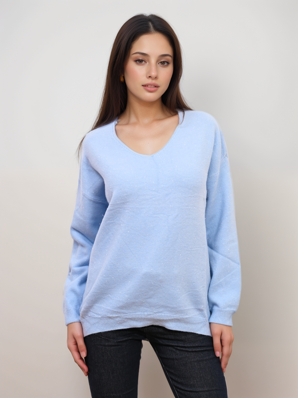 8216-27_X-Design Πλεκτή Μπλούζα Oversized V Με Lurex - Image 10