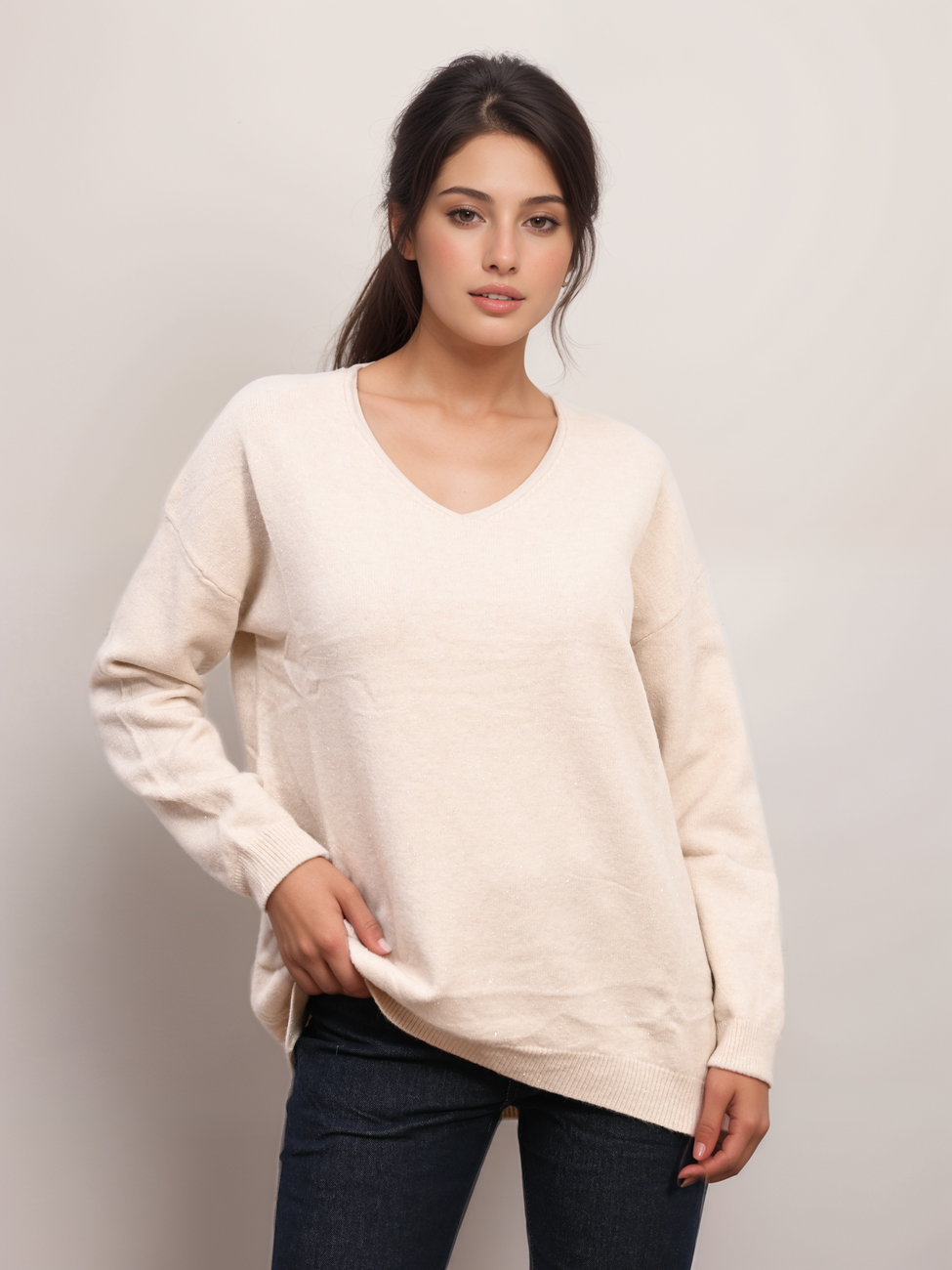 8216-7_X-Design Πλεκτή Μπλούζα Oversized V Με Lurex - Image 16