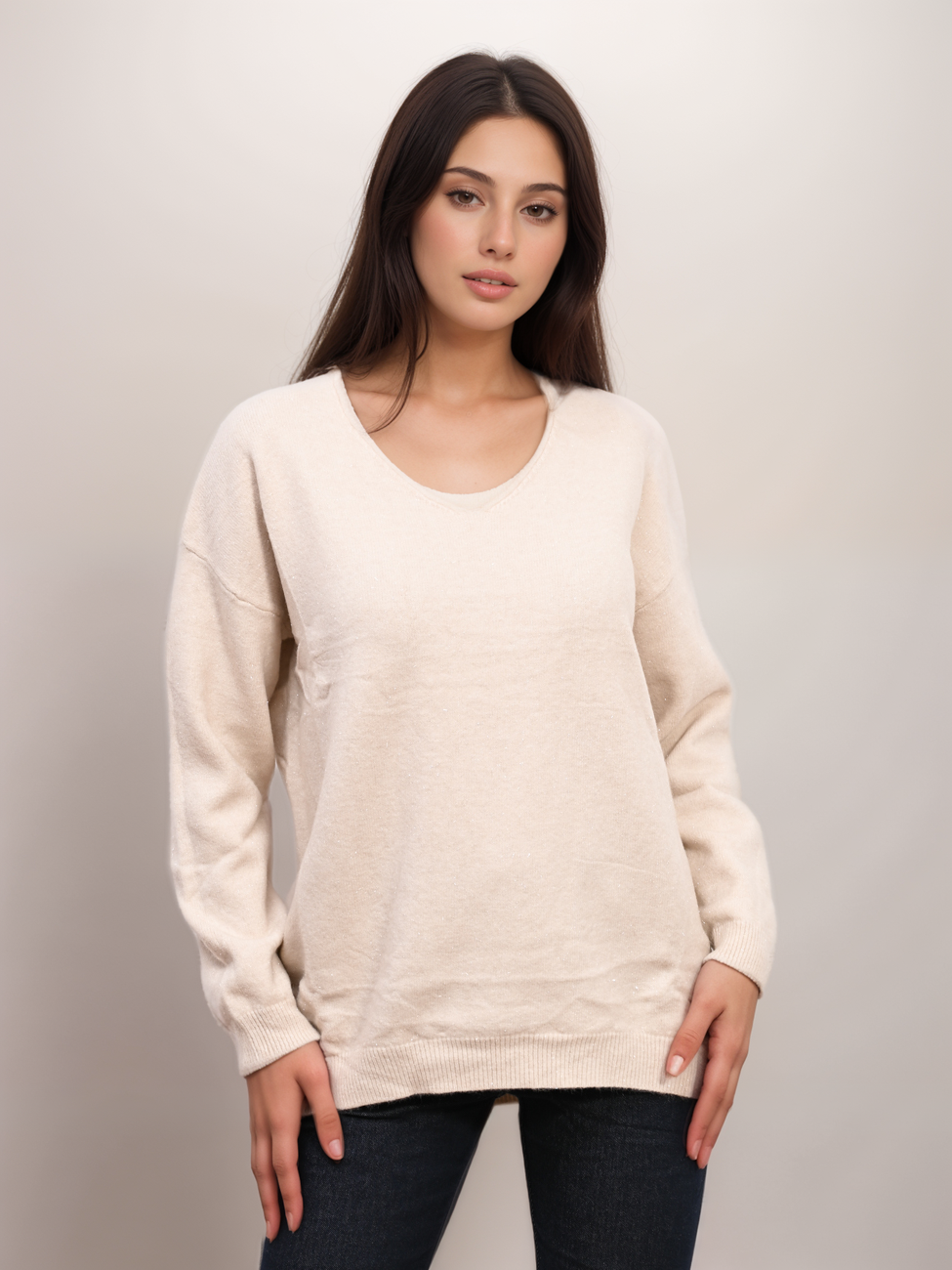 8216-8_X-Design Πλεκτή Μπλούζα Oversized V Με Lurex - Image 15