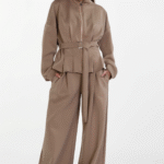 Σετ Ζακέτα Με Πιέτες Και Ζώνη,Παντελόνι Με Λάστιχο