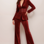 Βελουτέ Σετ Σακάκι Με Διαφανή Κορσέ, Ψηλόμεσο Παντελόνι